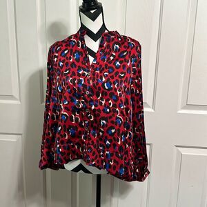 FRNCH Red and Blue Leopard Print Blouse